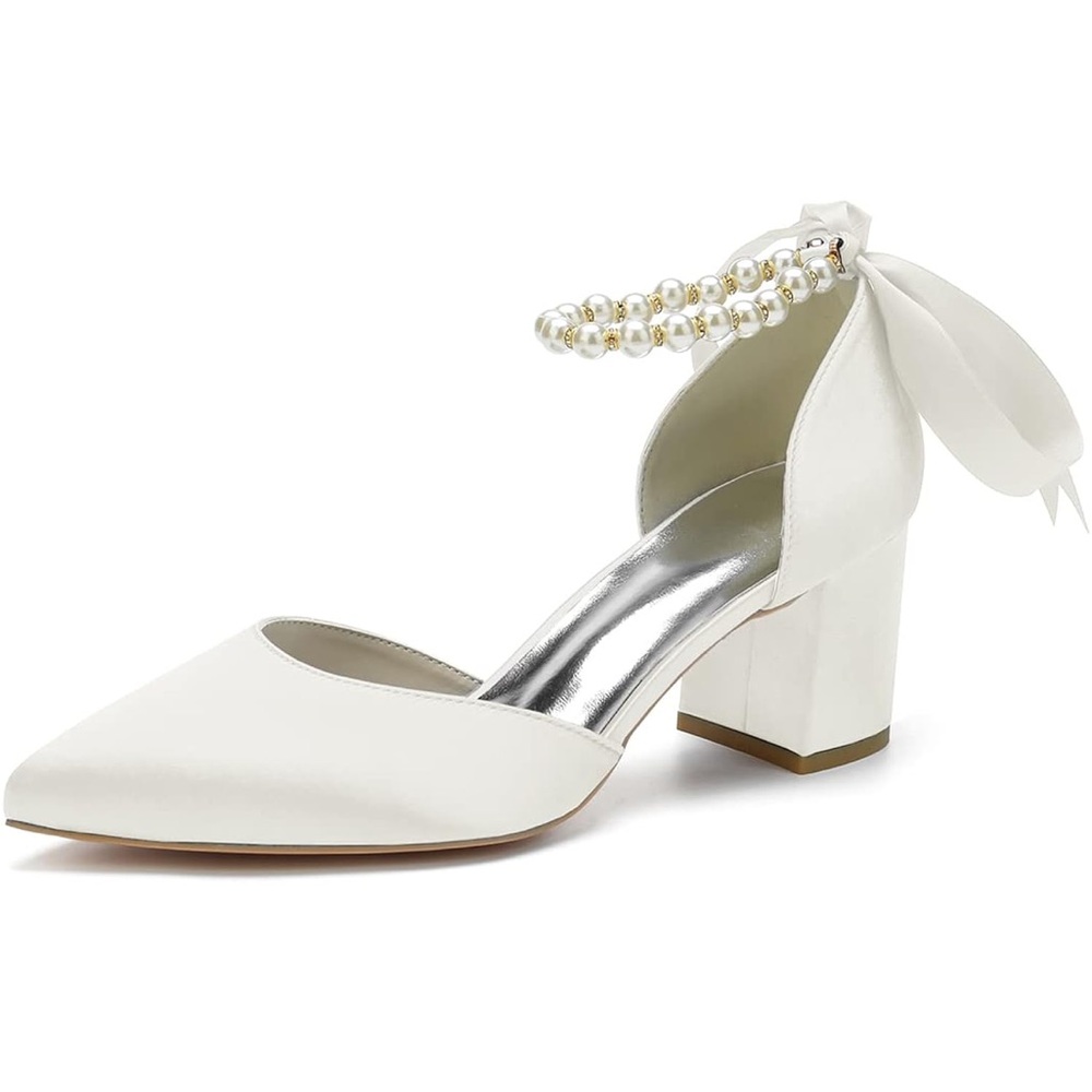 Ivory Satin Shoes With Pearls